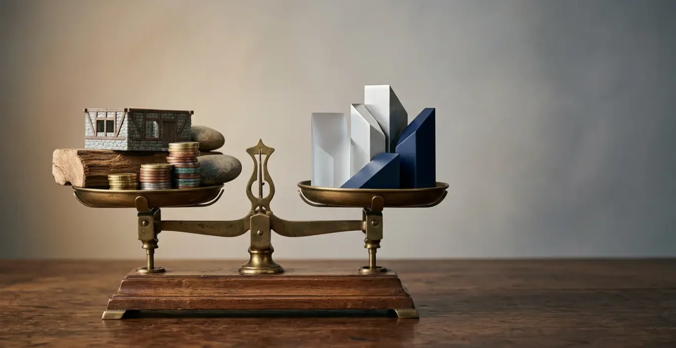 Illustration conceptuelle représentant la construction d'un patrimoine financier solide et diversifié en France