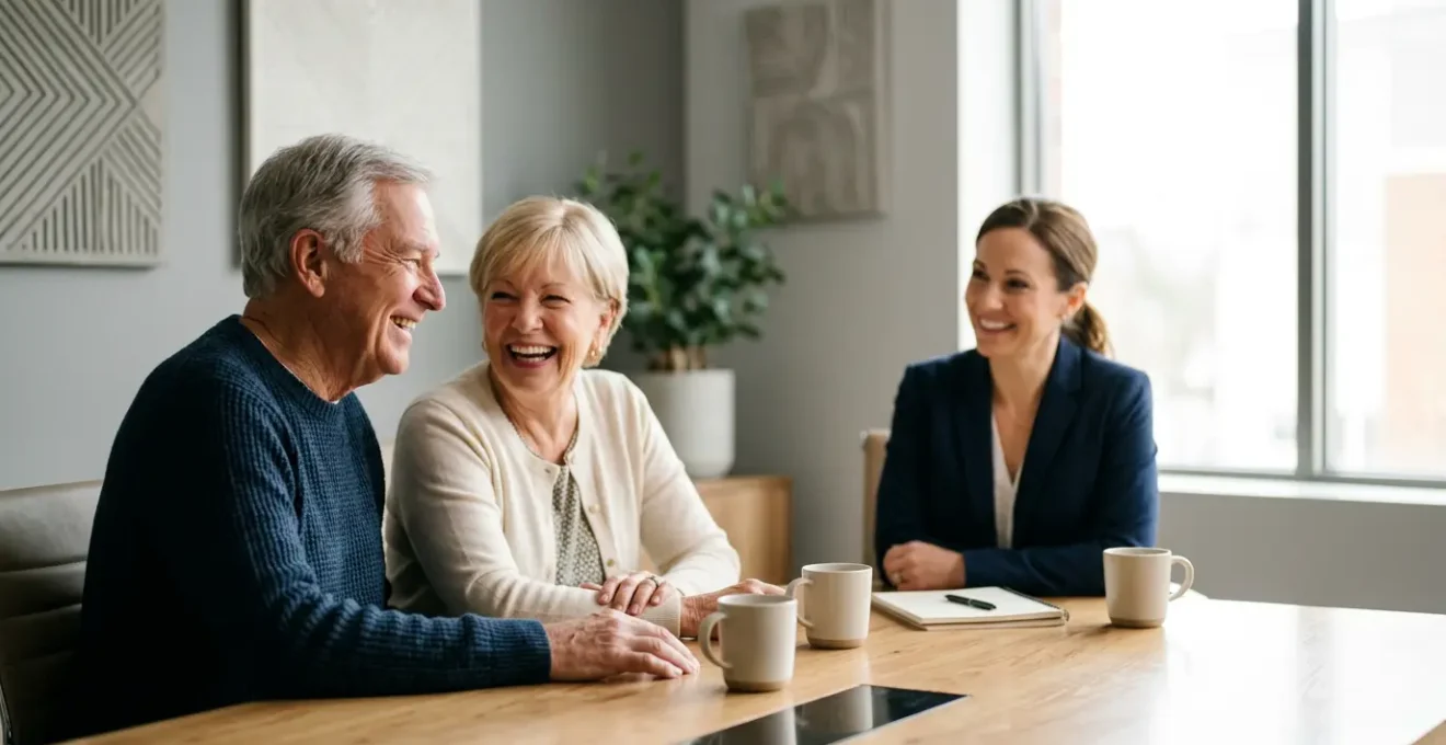 Couple de seniors échangeant avec un conseiller financier sur leur avenir patrimonial et leur retraite