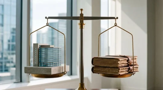 Investissement participatif immobilier illustrant la balance entre rendement et risque financier