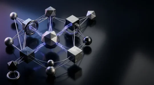 Concept de finance décentralisée avec des éléments abstraits symbolisant les rendements passifs et les cryptomonnaies