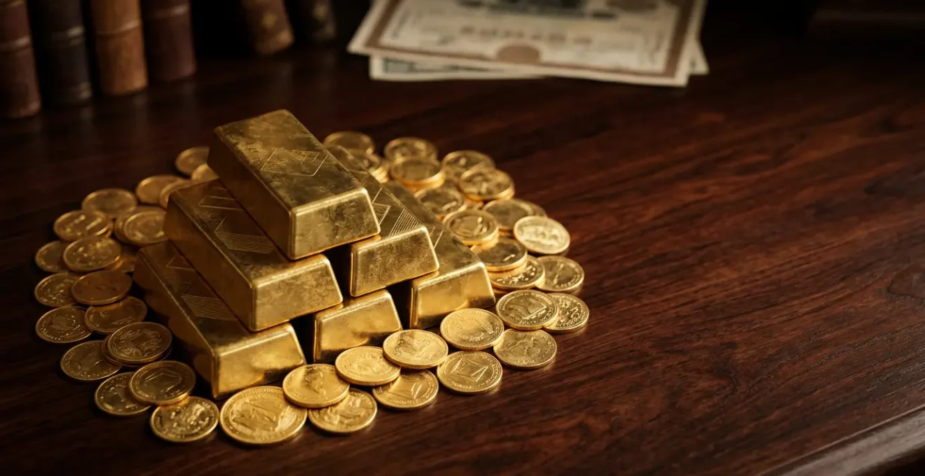 Concept de protection patrimoniale par l'or physique dans une stratégie d'investissement diversifiée