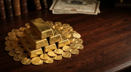 Concept de protection patrimoniale par l'or physique dans une stratégie d'investissement diversifiée