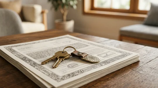 Clés de maison posées sur des documents financiers symbolisant la sécurité d'un prêt à taux fixe