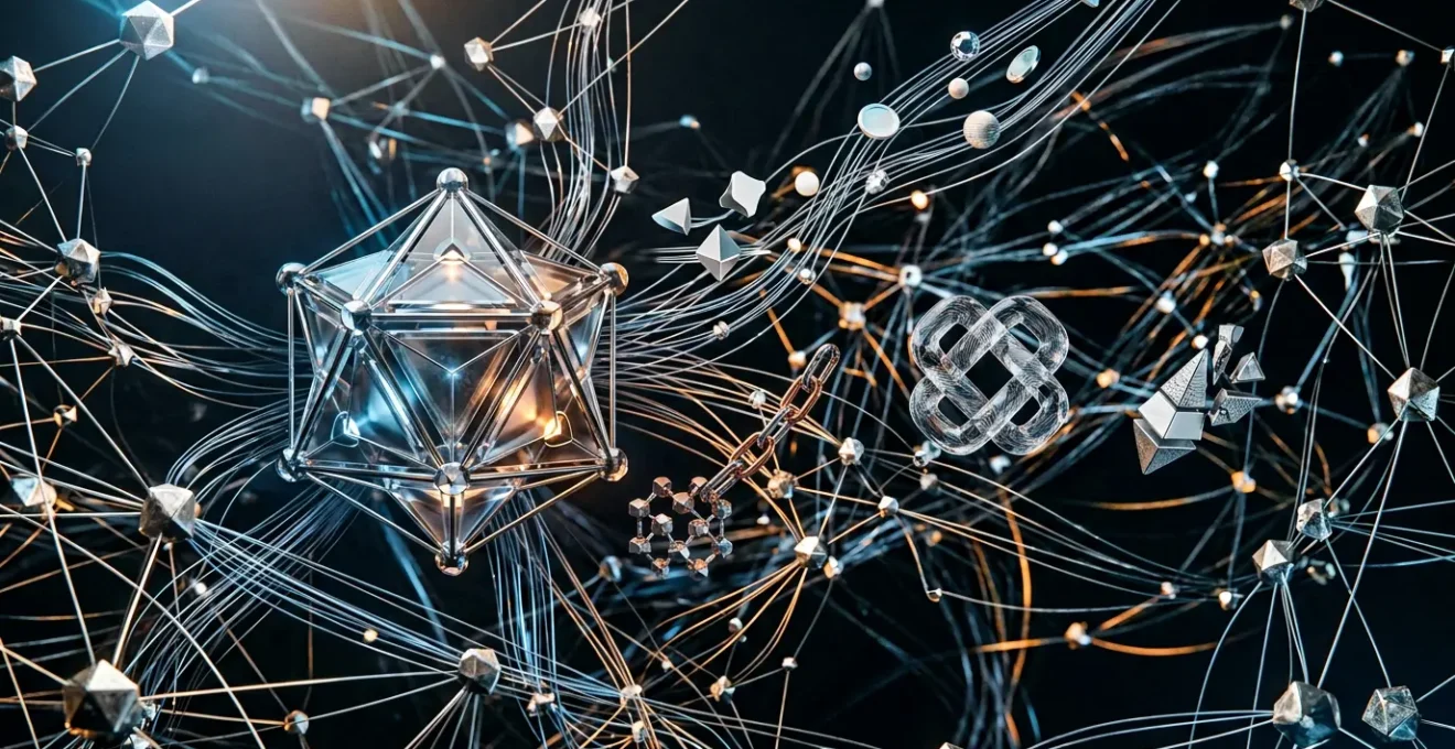 Illustration conceptuelle représentant l'écosystème blockchain au-delà du Bitcoin avec ses multiples applications décentralisées